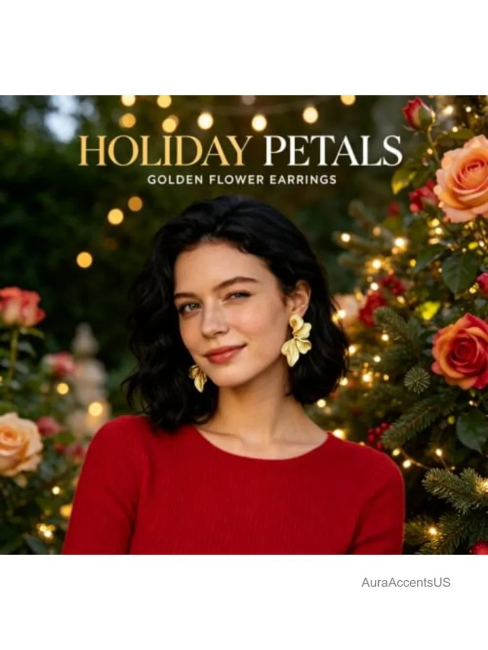 18K Gold Plated Flower Dangle Earrings Women Hypoallergenic Statement Jewelry